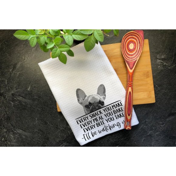 French Bulldog Waffle Weave Tea Towel, Every Snack You Make I'll Be Watching You - Picture 3 of 3